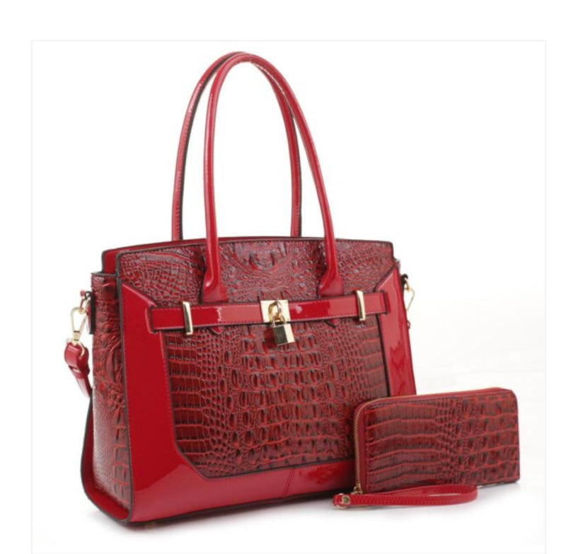 Red Patent Tote with Wallet