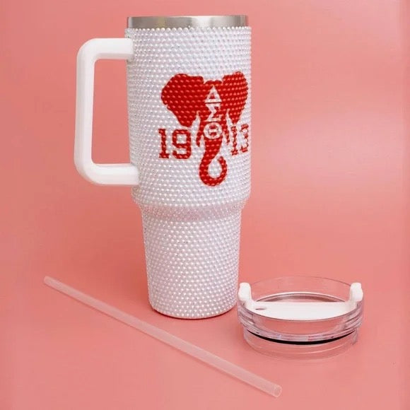 DST Sorority White Bling 40.5 oz Tumbler Cup