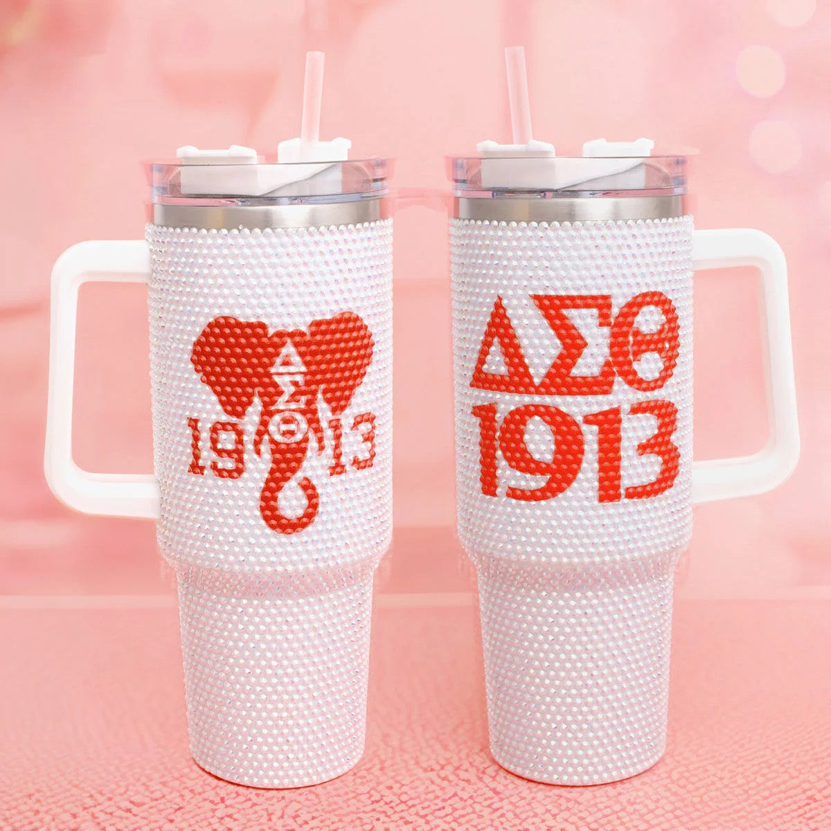 DST Sorority White Bling 40.5 oz Tumbler Cup