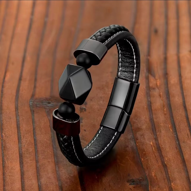 Men-Geometric Gunmetal Accent Bracelet