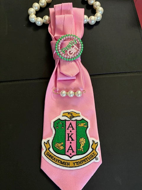 Custom Sorority  Tie with Pearl Chain