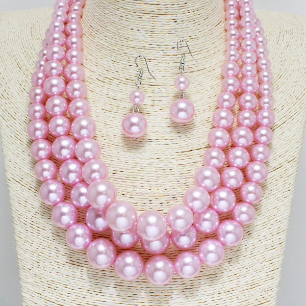 Soft Pink 3 String Pearl Set