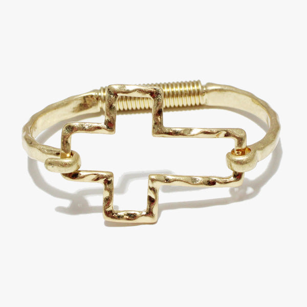 Gold Cross Hammered Bracelet