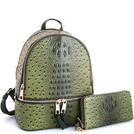 Olive Backpack Set with matching wallet