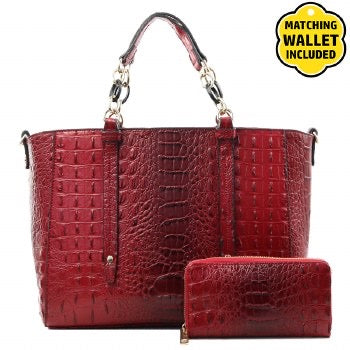 Deep Red Large Tote with Wallet