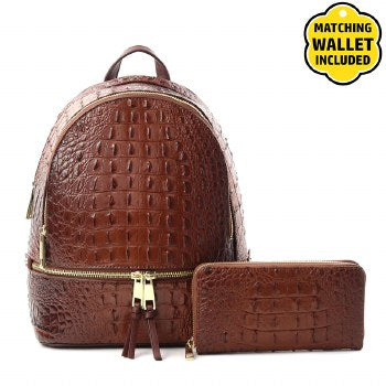 Dark Brown Backpack Set with Matching Wallet