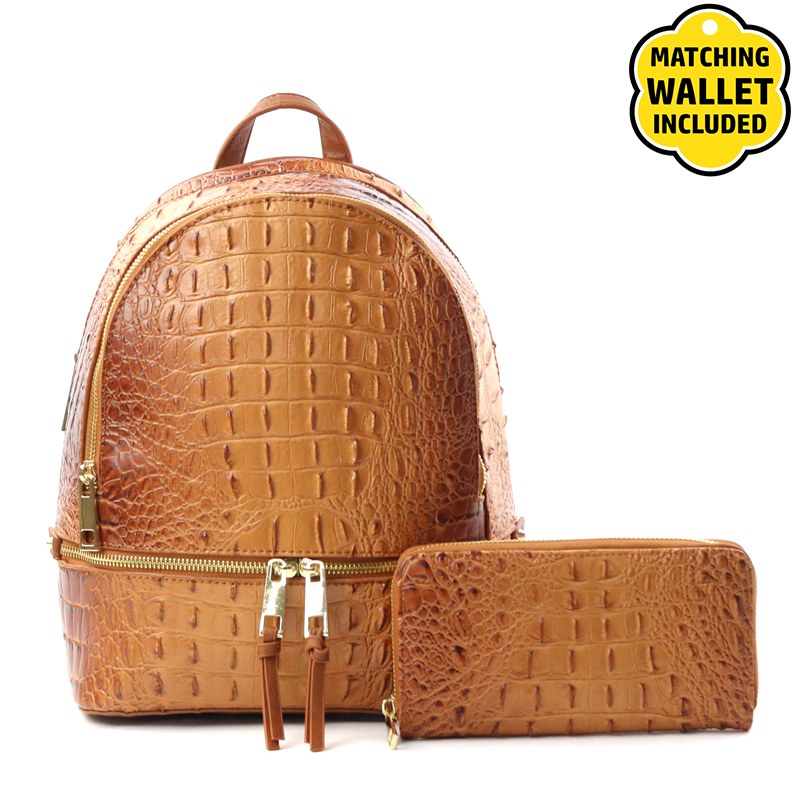 Medium Brown Backpack Set with Matching Wallet