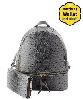 Grey backpack with wallet